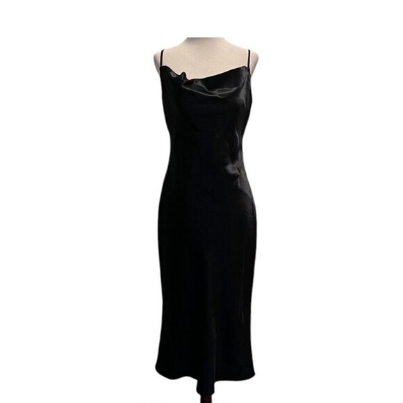 Birdy Grey Womens LISA Black Satin MIDI Spaghetti Slip Dress Small 100% Polyeste - Picture 2 of 11